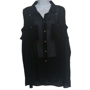 Heart Soul Black Sheer Embellished Sleeveless Blouse Size 3X